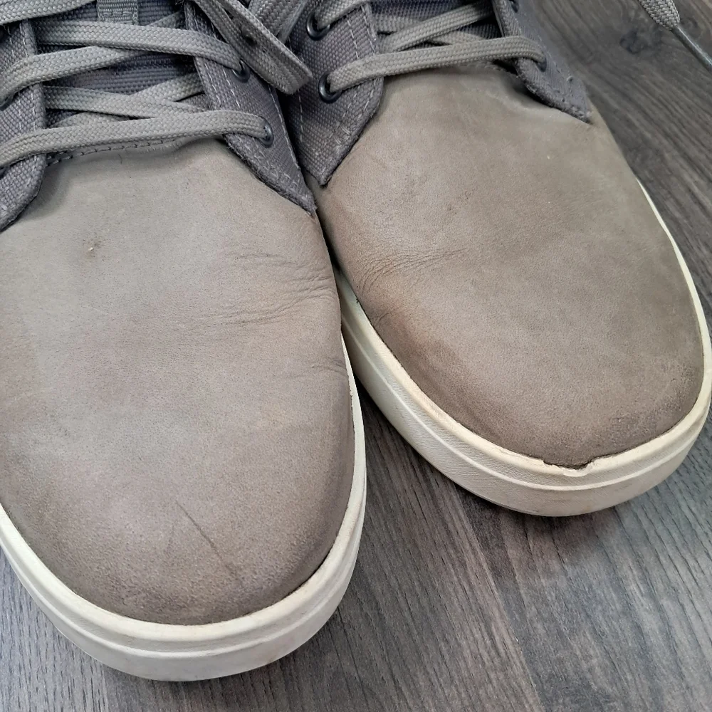 Mens 10 Timberland Davis Square Chukka Boots Grey Leather Canvas Lace Up A4425